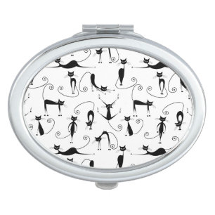 Whimsical Skinny Black Cat Pattern Compact Mirror