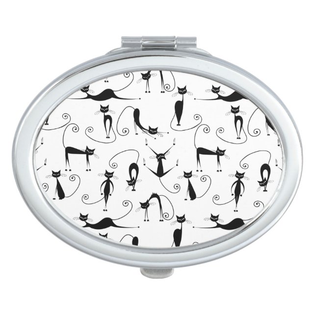 Whimsical Skinny Black Cat Pattern Compact Mirror (Front)