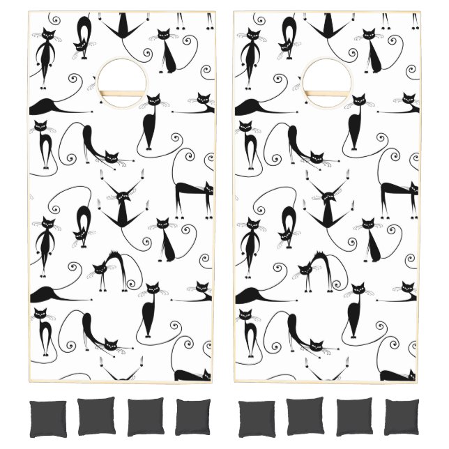Whimsical Skinny Black Cat Pattern Cornhole Set (Set)