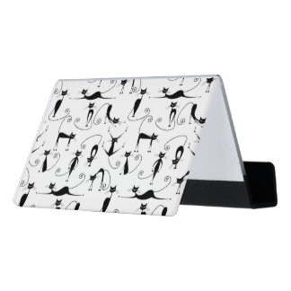 Whimsical Skinny Black Cat Pattern Desk Business Card Holder