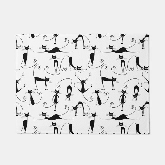 Whimsical Skinny Black Cat Pattern Doormat (Front)