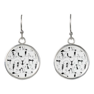 Whimsical Skinny Black Cat Pattern Earrings