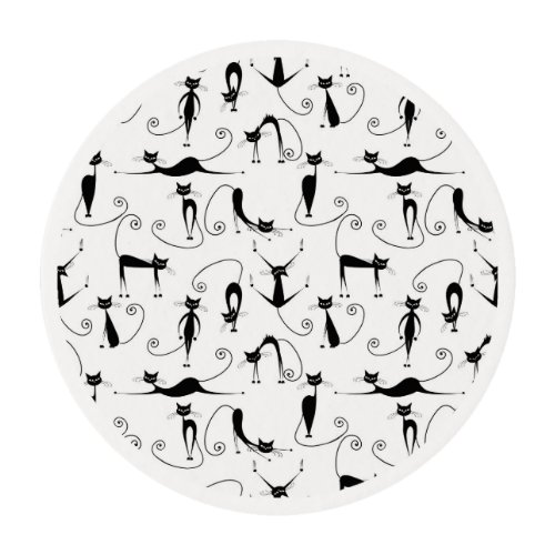 Whimsical Skinny Black Cat Pattern Edible Frosting Rounds