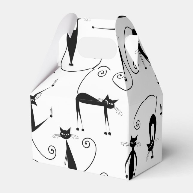 Whimsical Skinny Black Cat Pattern Favor Boxes (Front Side)