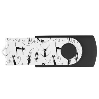 Whimsical Skinny Black Cat Pattern Flash Drive