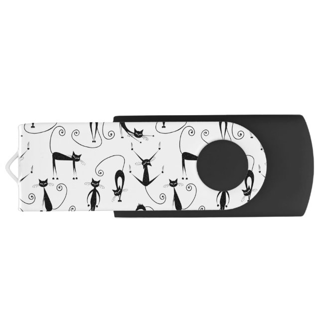 Whimsical Skinny Black Cat Pattern Flash Drive (Back)