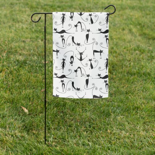 Whimsical Skinny Black Cat Pattern Garden Flag