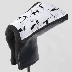 Whimsical Skinny Black Cat Pattern Golf Head Cover