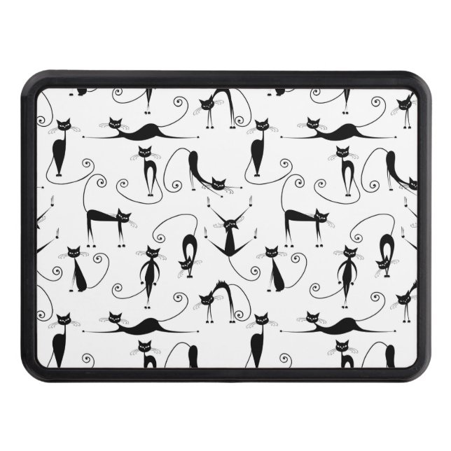 Whimsical Skinny Black Cat Pattern Hitch Cover (Front)