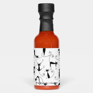 Whimsical Skinny Black Cat Pattern Hot Sauces