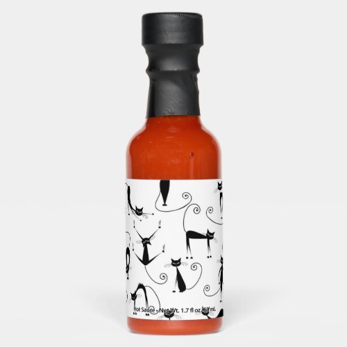 Whimsical Skinny Black Cat Pattern Hot Sauces