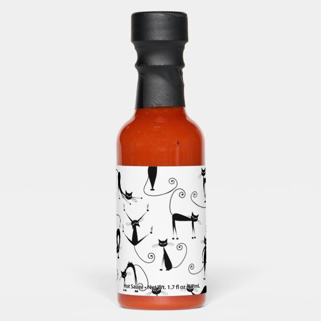 Whimsical Skinny Black Cat Pattern Hot Sauces (Front)