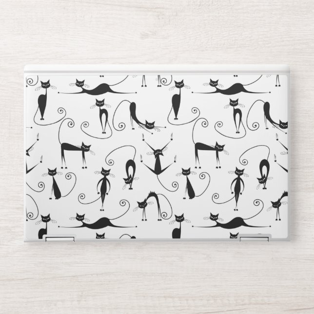 Whimsical Skinny Black Cat Pattern HP Laptop Skin (Front)