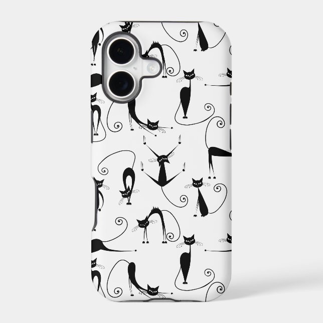 Whimsical Skinny Black Cat Pattern Iphone Case (Back)