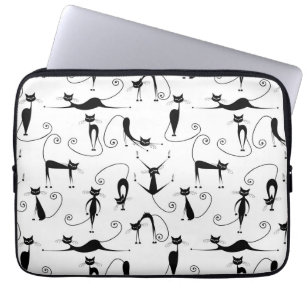 Whimsical Skinny Black Cat Pattern Laptop Sleeve