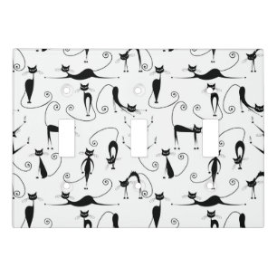 Whimsical Skinny Black Cat Pattern Light Switch Cover