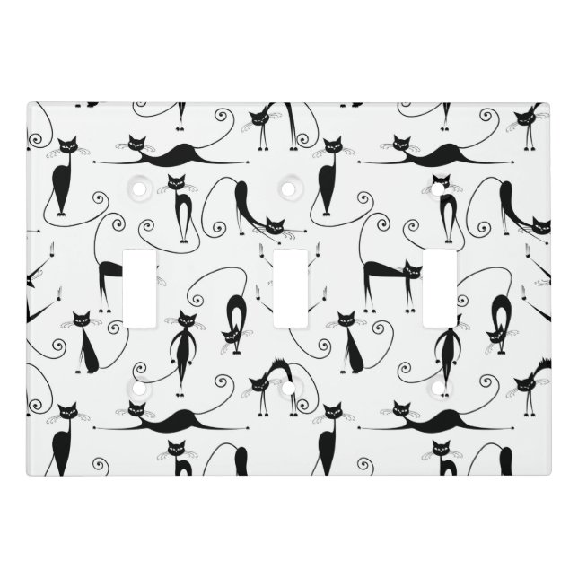 Whimsical Skinny Black Cat Pattern Light Switch Cover (Front)