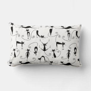 Whimsical Skinny Black Cat Pattern Lumbar Pillow