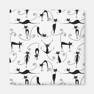 Whimsical Skinny Black Cat Pattern Magnet