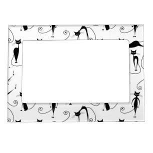Whimsical Skinny Black Cat Pattern Magnetic Frame