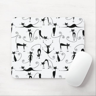 Whimsical Skinny Black Cat Pattern Mouse Pad
