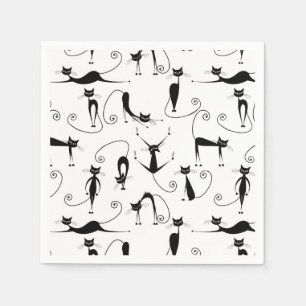 Whimsical Skinny Black Cat Pattern Napkins