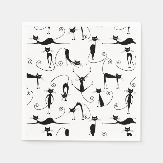Whimsical Skinny Black Cat Pattern Napkins (Front)