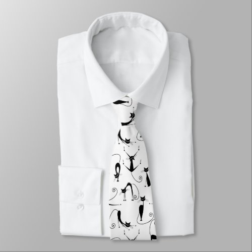 Whimsical Skinny Black Cat Pattern Neck Tie