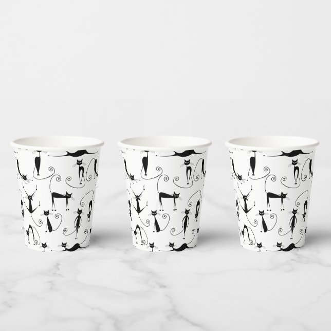 Whimsical Skinny Black Cat Pattern Paper Cups (Multi)