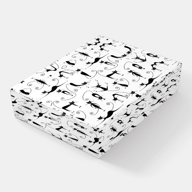 Whimsical Skinny Black Cat Pattern Paperweight (Angled)