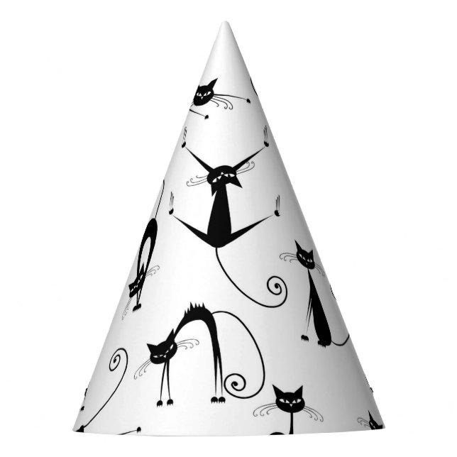 Whimsical Skinny Black Cat Pattern Party Hat (Front)