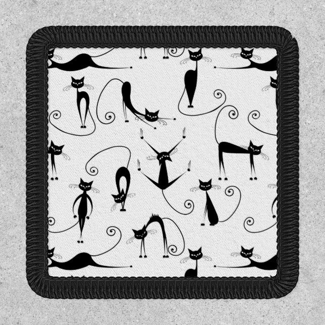 Whimsical Skinny Black Cat Pattern Patch (Front)