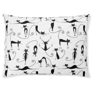 Whimsical Skinny Black Cat Pattern Pet Bed