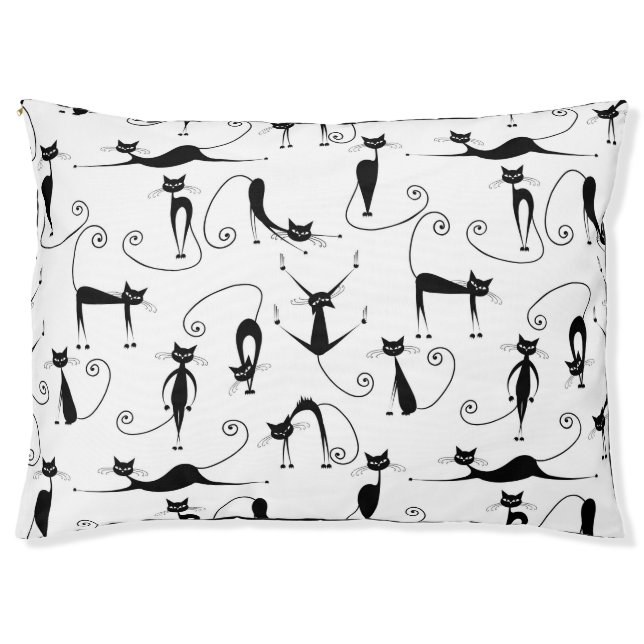 Whimsical Skinny Black Cat Pattern Pet Bed (Front)