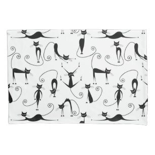 Whimsical Skinny Black Cat Pattern Pillow Case