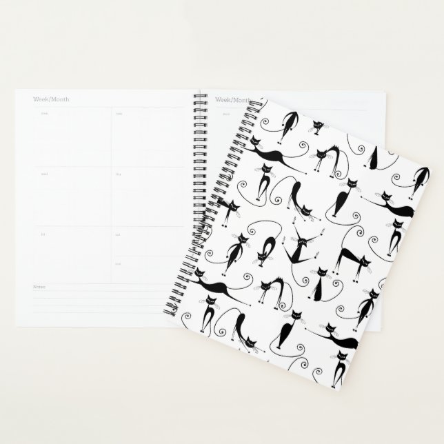Whimsical Skinny Black Cat Pattern Planner (Display)