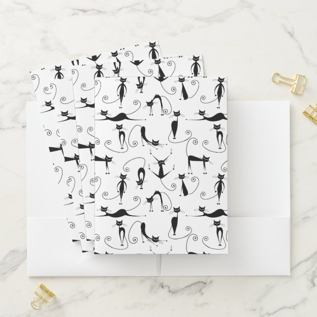 Whimsical Skinny Black Cat Pattern Pocket Folder (In Situ)