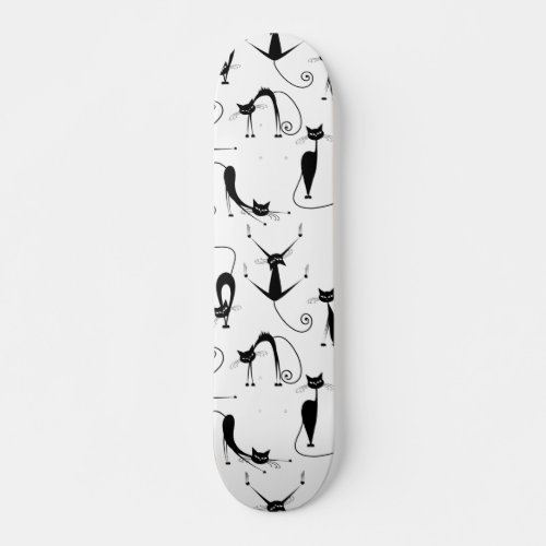 Whimsical Skinny Black Cat Pattern Skateboard