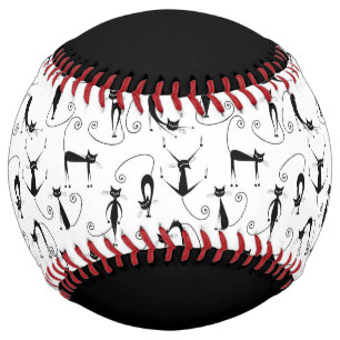 Whimsical Skinny Black Cat Pattern Softball