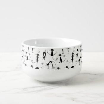 Whimsical Skinny Black Cat Pattern Soup Mug by kahmier at Zazzle