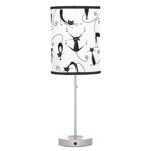Whimsical Skinny Black Cat Pattern Table Lamp