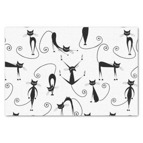 Whimsical Skinny Black Cat Pattern Tissue Paper