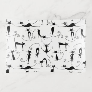 Whimsical Skinny Black Cat Pattern Trinket Tray