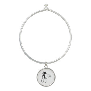 Whimsical Skinny Black Cat Personal Bangle Bracelet
