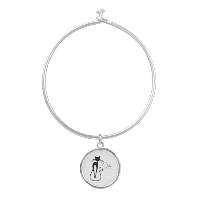 Whimsical Skinny Black Cat Personal Bangle Bracelet (Front)