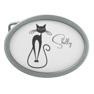 Whimsical Skinny Black Cat Personal Belt Buckle