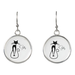 Whimsical Skinny Black Cat Personal Earrings