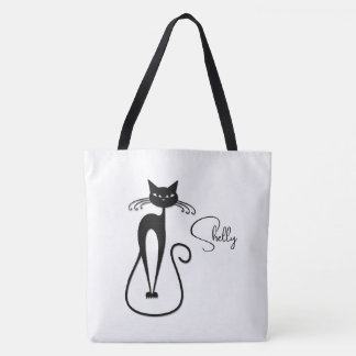 Whimsical Skinny Black Cat Personal Tote Bag