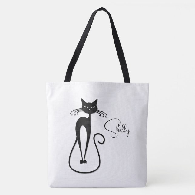 Whimsical Skinny Black Cat Personal Tote Bag (Front)