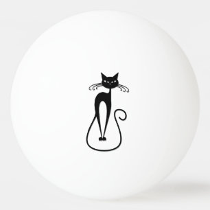 Whimsical Skinny Black Cat Ping Pong Ball